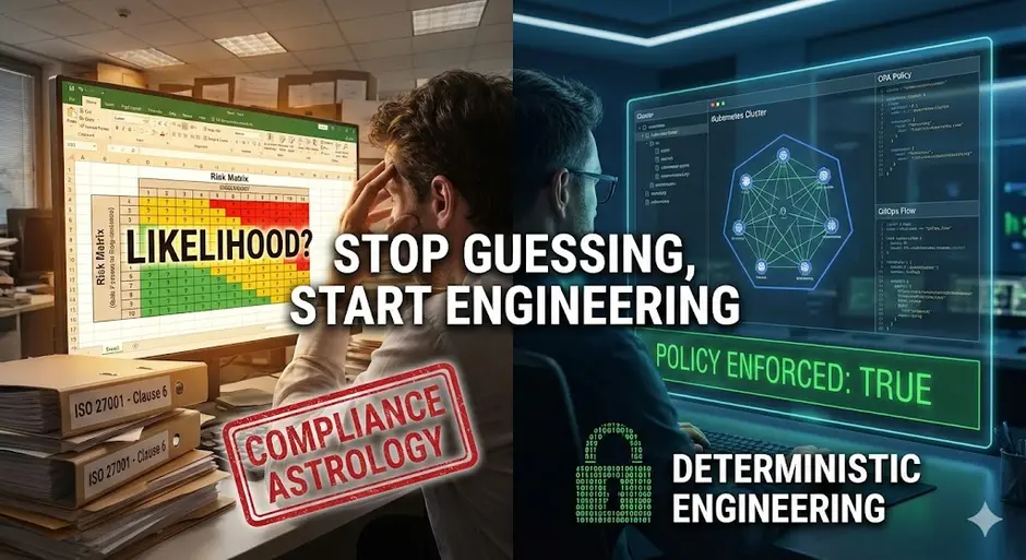 Photo of a server room or code matrix representing deterministic security