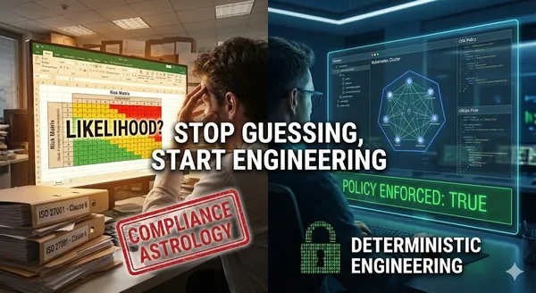 Photo of a server room or code matrix representing deterministic security